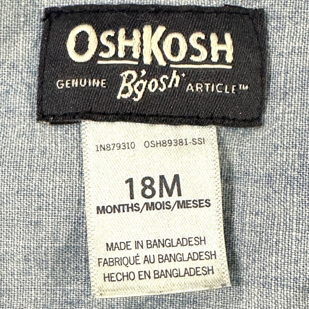Oshkosh B’gosh Baby Boys Chambray/Denim Long Sleeve Button Front Bodysuit - Picture 4 of 5